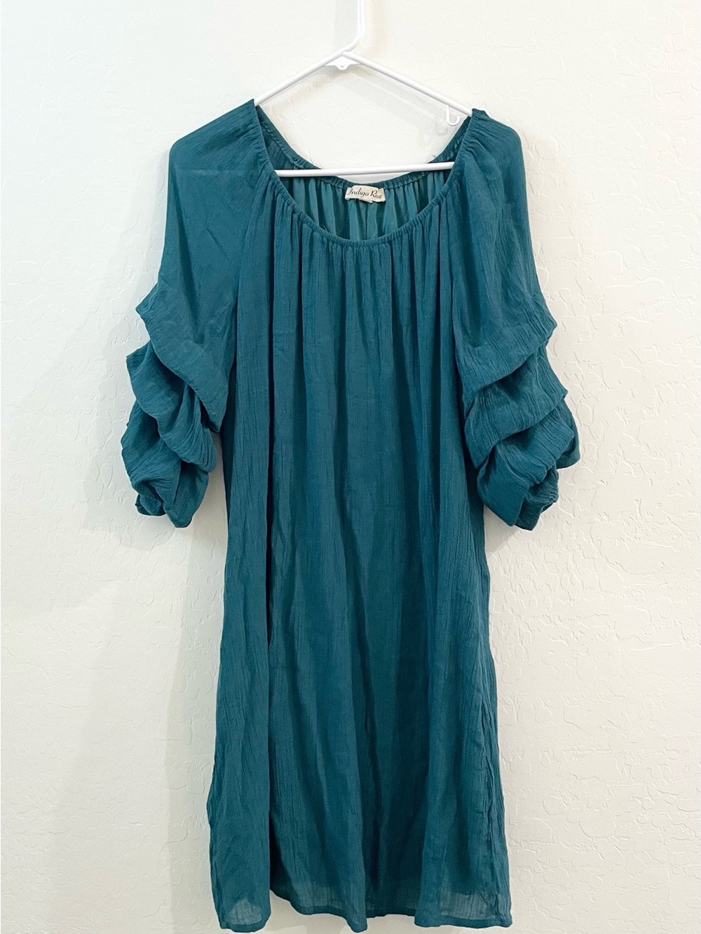 Relaxed Teal Ruffle-Sleeve Dress by Indigo Rose